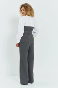 Костюм брючный 778 серая клетка + белый Euro Moda
