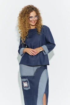 Костюм с юбкой 780 синий джинс Euro Moda