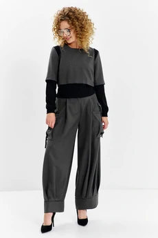 Костюм брючный 782 серая клетка + черный Euro Moda