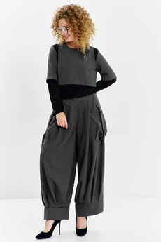 Костюм брючный 782 серая клетка + черный Euro Moda
