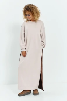 Платье 808 бежевый + коричневый Euro Moda