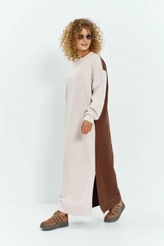 Платье 808 бежевый + коричневый Euro Moda