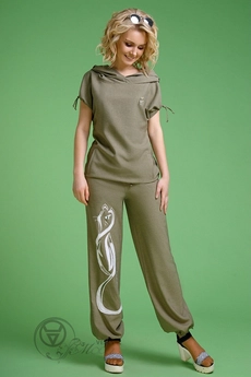 Костюм брючный 099 хаки аппликация Euro Moda