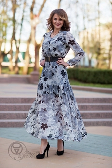 Платье 212 серый + цветы Euro Moda