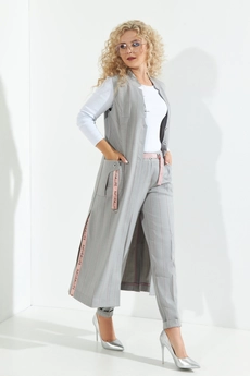 Костюм брючный 265 серый + розовый + люрекс Euro Moda