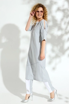 Костюм брючный 338 синий узкая полоска Euro Moda