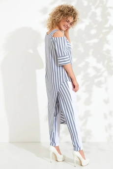 Костюм брючный 338-1 голубой +9 белый Euro Moda