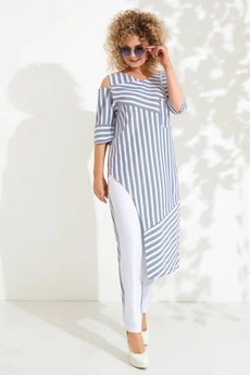 Костюм брючный 338-1 голубой +9 белый Euro Moda