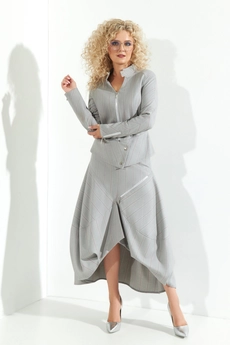*Костюм с юбкой 372 серый + розовый+ люрекс Euro Moda