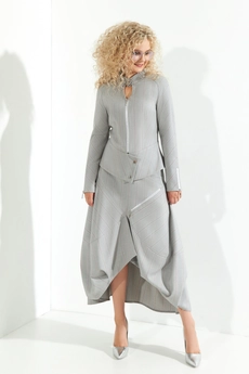 *Костюм с юбкой 372 серый + розовый+ люрекс Euro Moda