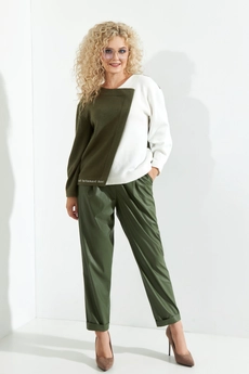Джемпер 382 белый + хаки Euro Moda