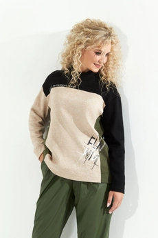 Джемпер 384 бежевый + хаки черный Euro Moda