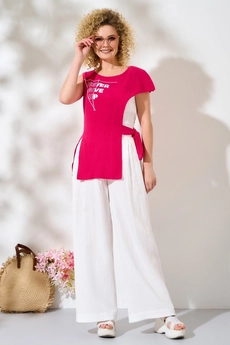 Костюм брючный 453 розовый Euro Moda