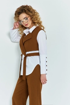 Костюм брючный 534 горчичный Euro Moda