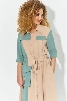 Платье 606 бежевый + бирюзовый Euro Moda
