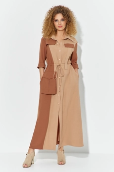 Платье 606 бежевый + коричневый  Euro Moda