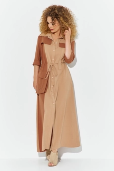 Платье 606 бежевый + коричневый  Euro Moda
