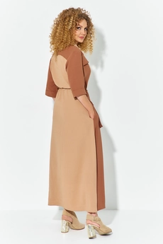 Платье 606 бежевый + коричневый  Euro Moda