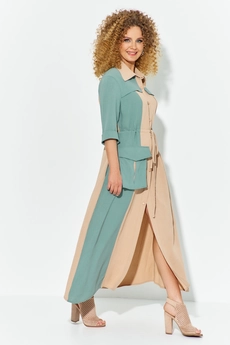 Платье 606 бежевый + бирюзовый Euro Moda