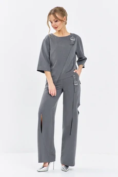 Костюм брючный 629 серый Euro Moda