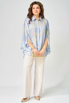 Костюм брючный 14216 бежево-голубой FITA