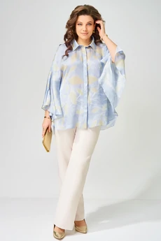 Костюм брючный 14216 бежево-голубой FITA