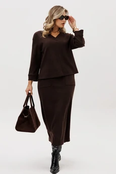 Костюм с юбкой 5326 шоколад FantaziaMod
