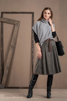 Костюм с юбкой 3031 серый Deesses
