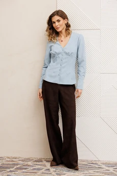 Костюм брючный 5421 шоколадно-голубой GIZART