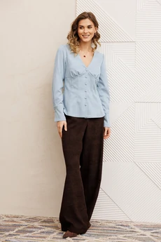 Костюм брючный 5421 шоколадно-голубой GIZART