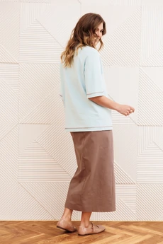 Костюм с юбкой 5425 голубой + капучино GIZART