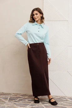 Костюм с юбкой 5425 голубой + шоколадный джинс GIZART