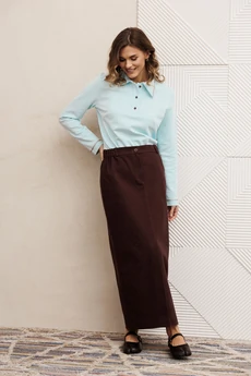 Костюм с юбкой 5425 голубой + шоколадный джинс GIZART