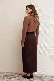 Костюм с юбкой 5425 мокко мусс + шоколадный джинс GIZART