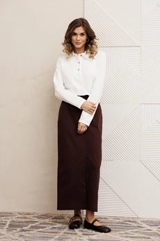 Костюм с юбкой 5425 молочный + шоколадный джинс GIZART