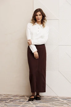 Костюм с юбкой 5425 молочный + шоколадный джинс GIZART