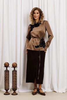 Костюм с юбкой 5435 капучино + шоколадный GIZART