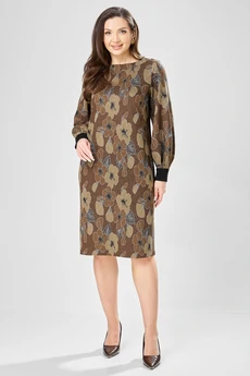 Платье 7385-1 коричневый + цветы GIZART