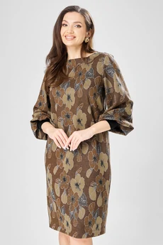 Платье 7385-1 коричневый + цветы GIZART