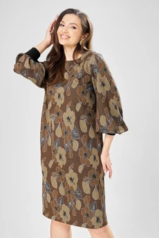 Платье 7385-1 коричневый + цветы GIZART
