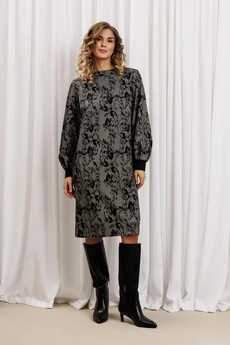 Платье 7385-1 серо-черный + цветы GIZART