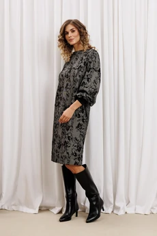 Платье 7385-1 серо-черный + цветы GIZART