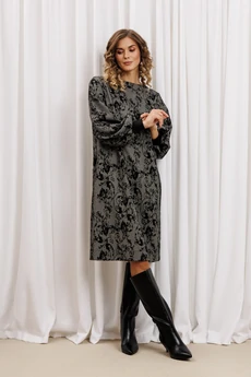 Платье 7385-1 серо-черный + цветы GIZART