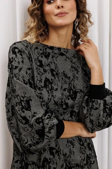 Платье 7385-1 серо-черный + цветы GIZART