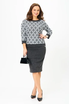 Костюм с юбкой 786-1 графит орнамент Галеан Стиль
