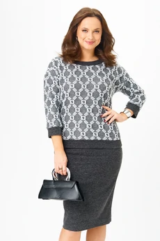 Костюм с юбкой 786-1 графит орнамент Галеан Стиль