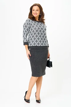 Костюм с юбкой 786-1 графит орнамент Галеан Стиль