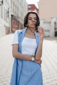 Костюм с юбкой 25ILor2 голубой ILOKA