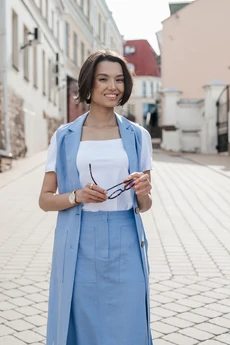 Костюм с юбкой 25ILor2 голубой ILOKA