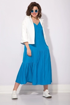 Костюм с платьем 109К белый + лазурь Liliana-style